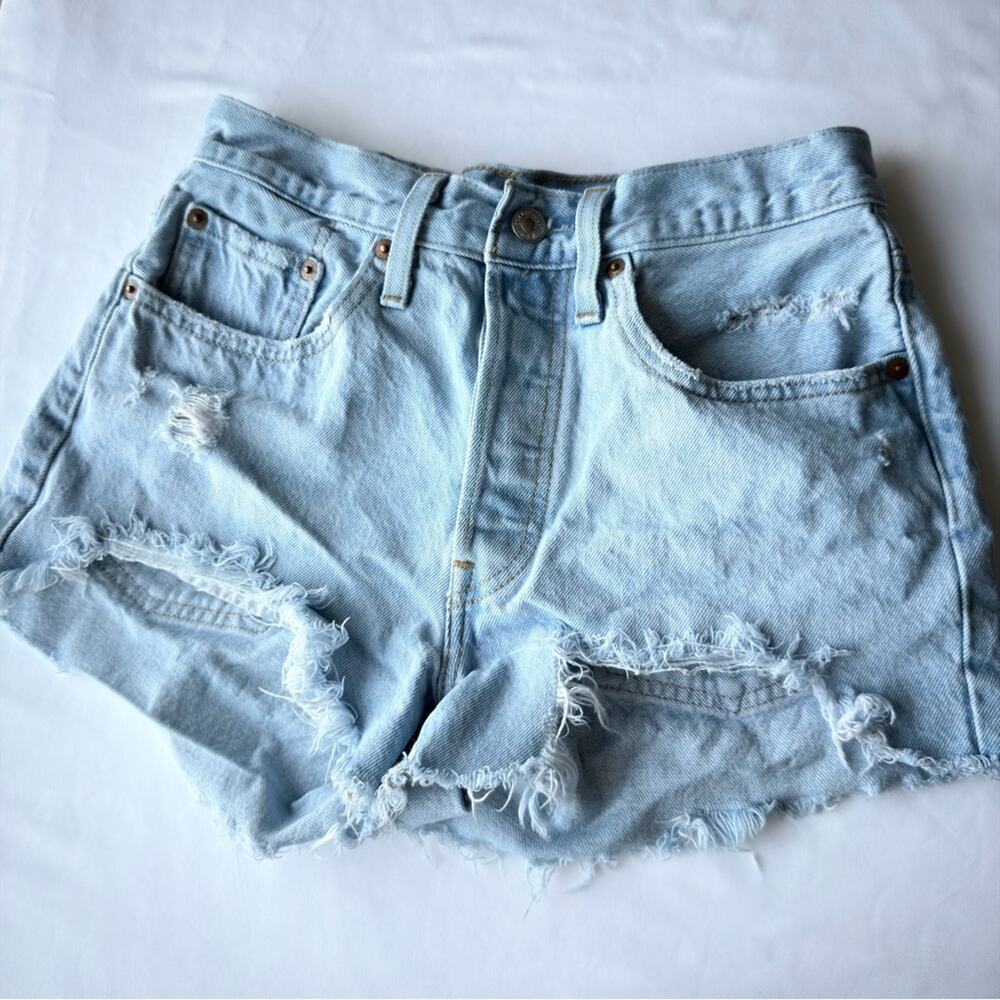 Levi's 501 Light Blue Frayed Denim Shorts Women’s size 26